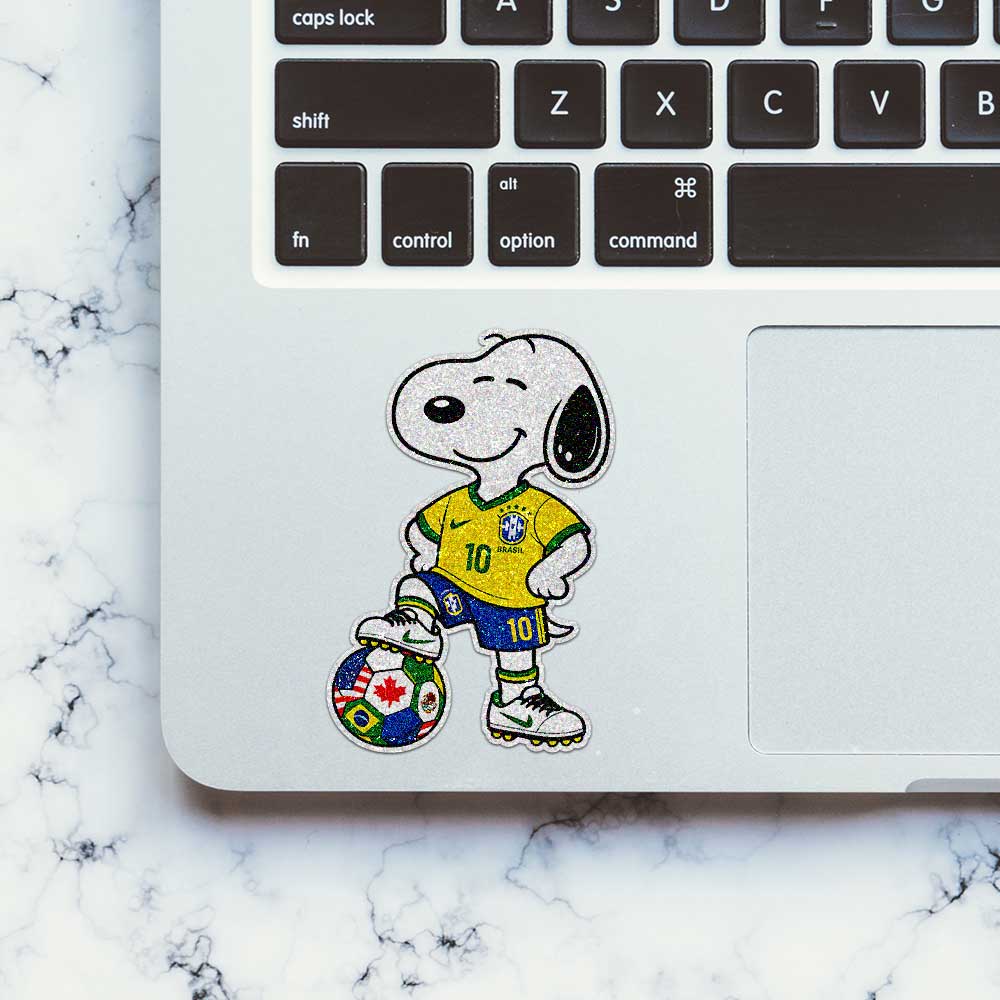 Cartoon Dog Soccer Glitter Sticker