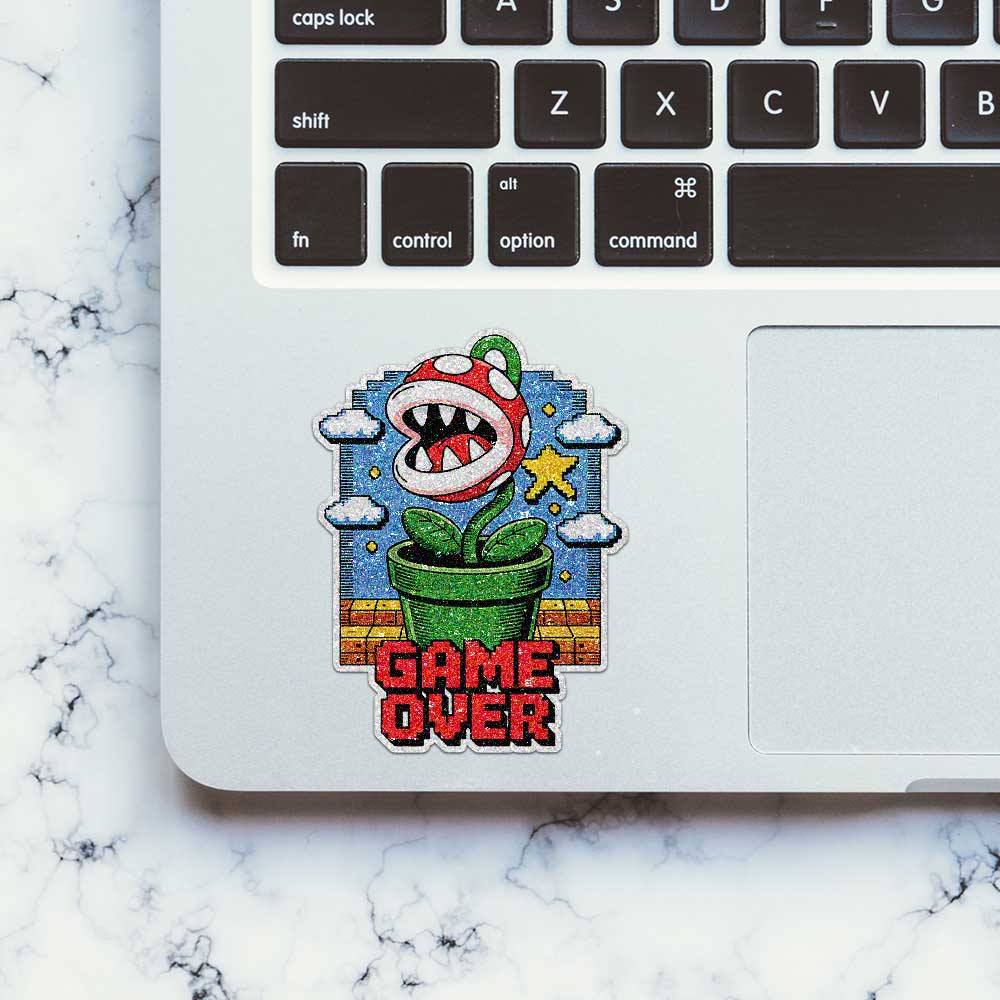 Chomping Plant Game Over Glitter Sticker