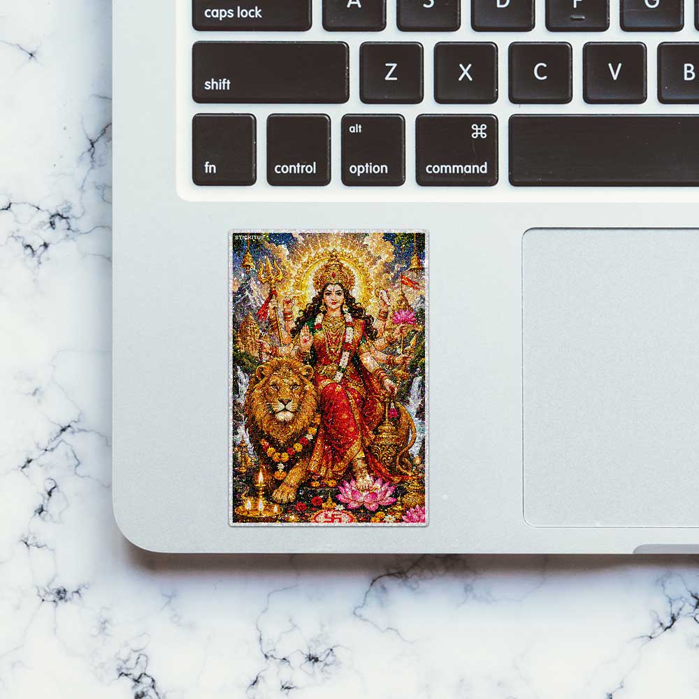 Durga Maa With Lion Glitter Sticker