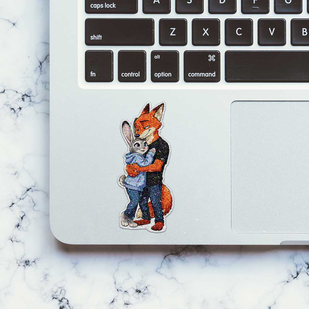Fox and Bunny Hug Glitter Sticker