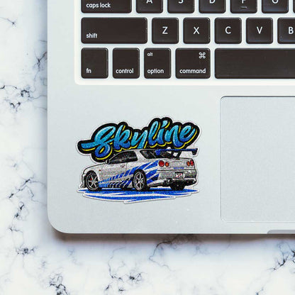 Blue White Sports Car Rear Glitter Sticker