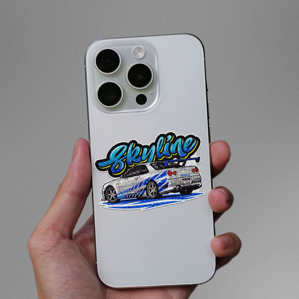 Blue White Sports Car Rear Glitter Sticker