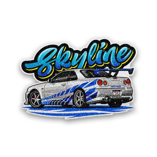 Blue White Sports Car Rear Glitter Sticker