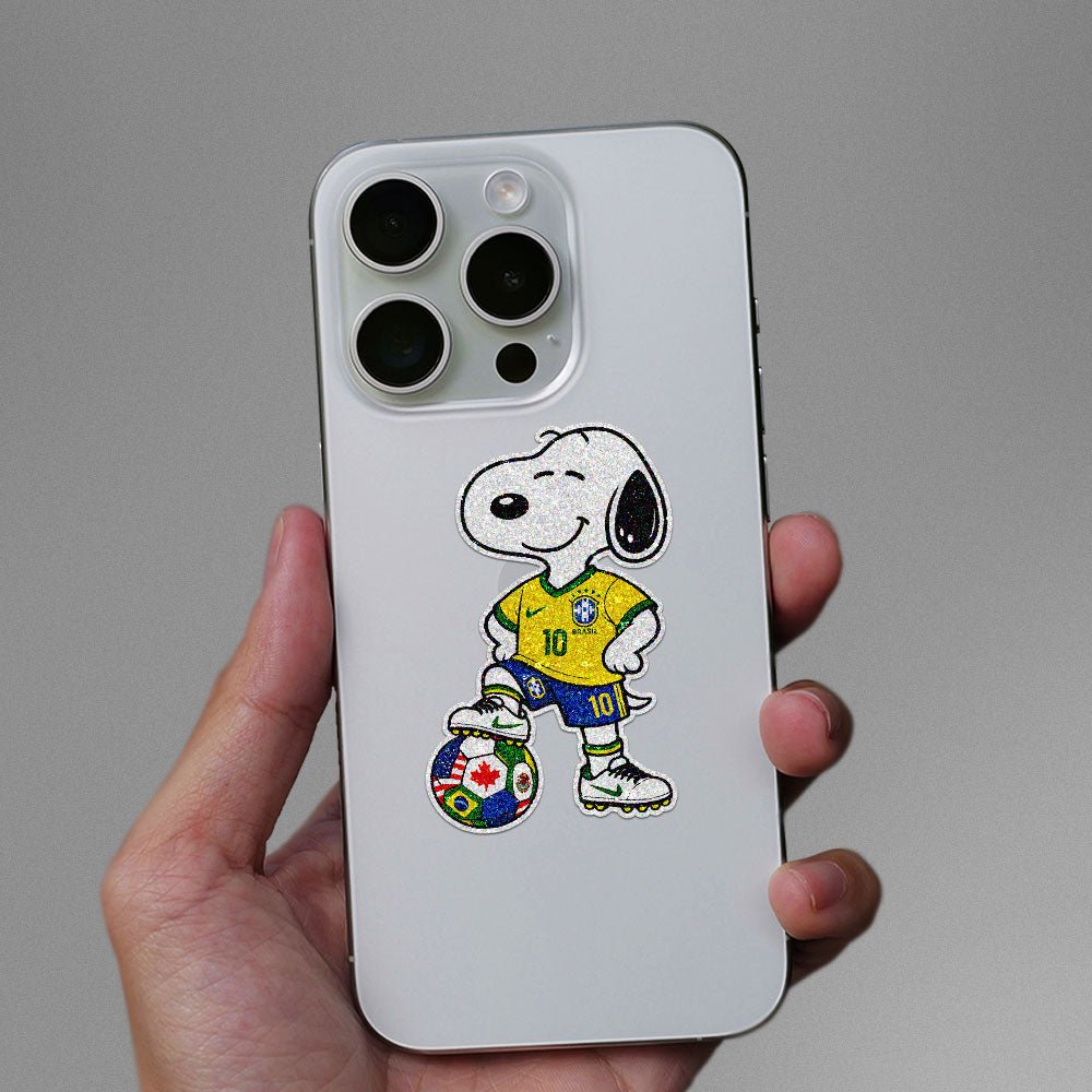 Cartoon Dog Soccer Glitter Sticker