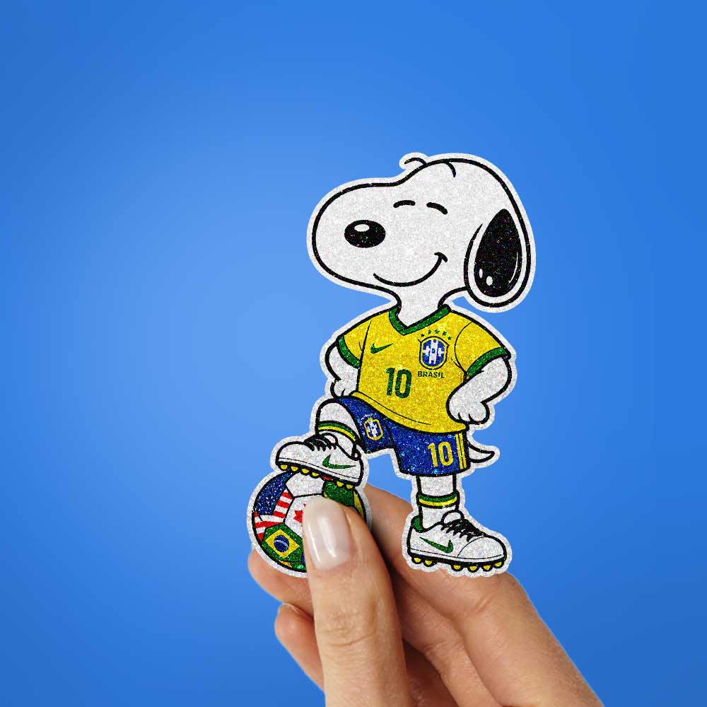 Cartoon Dog Soccer Glitter Sticker