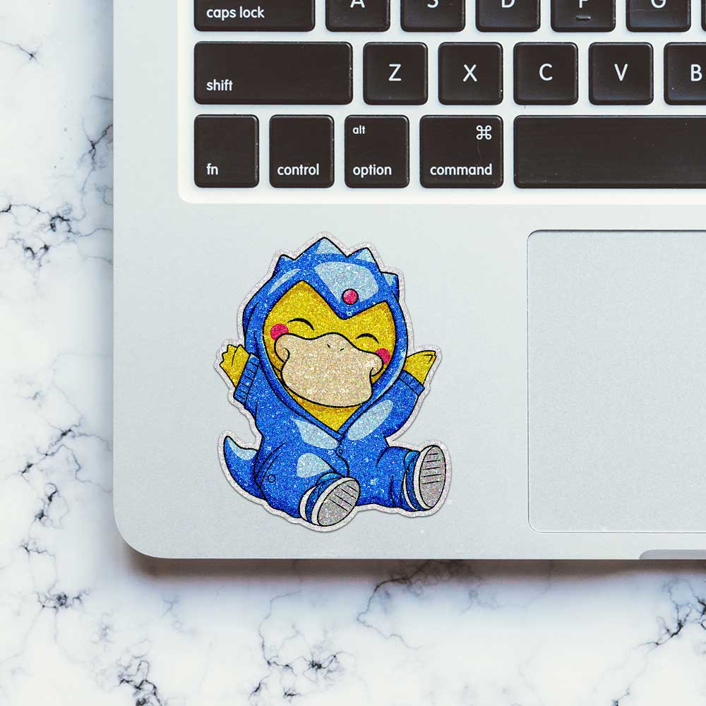 Chibi Blue Dino Onesie Glitter Sticker