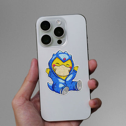 Chibi Blue Dino Onesie Glitter Sticker