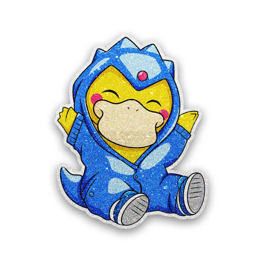 Chibi Blue Dino Onesie Glitter Sticker