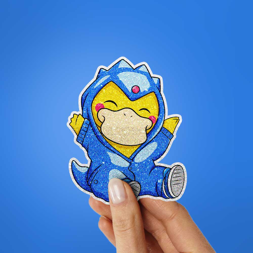 Chibi Blue Dino Onesie Glitter Sticker