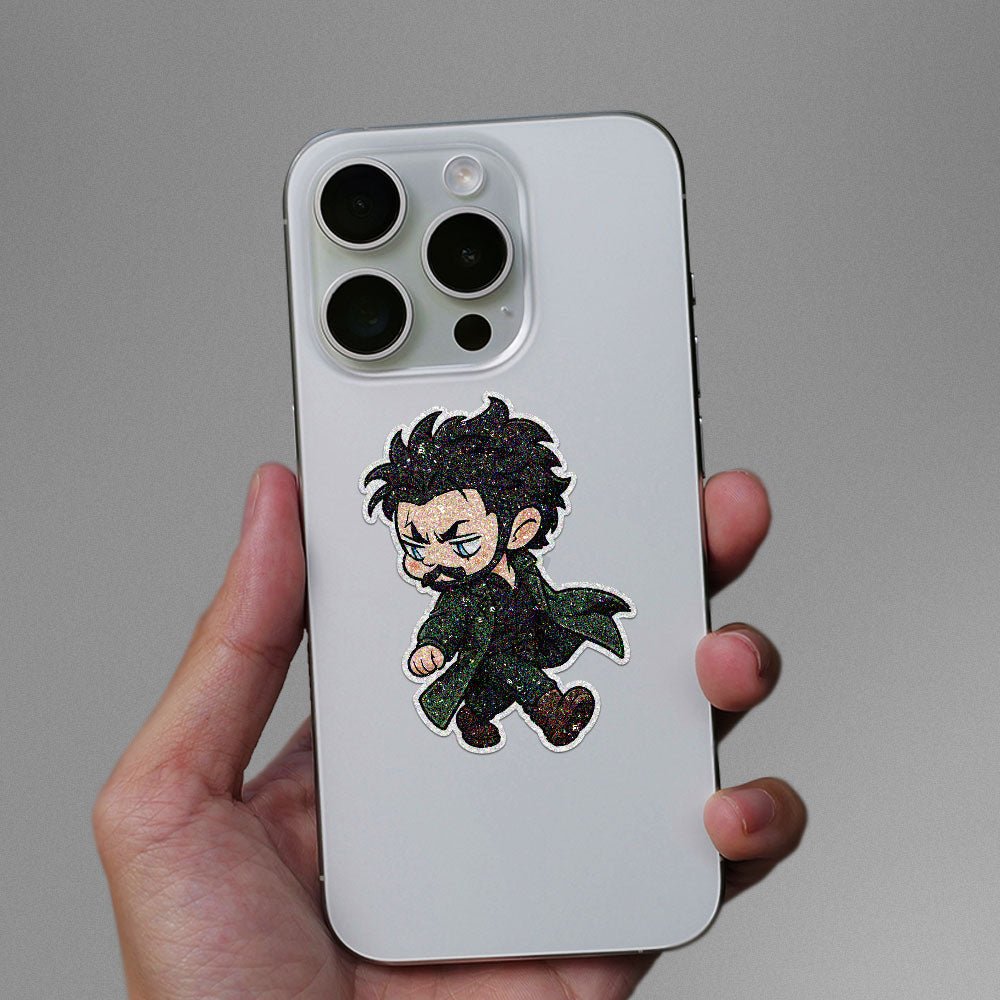 Chibi Green Coat Walker Glitter Sticker