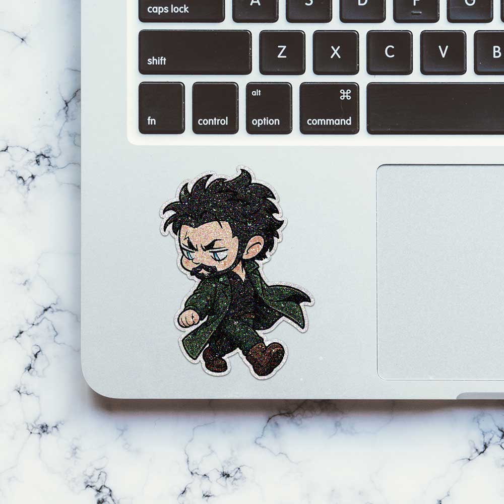 Chibi Green Coat Walker Glitter Sticker
