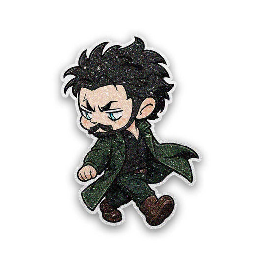 Chibi Green Coat Walker Glitter Sticker