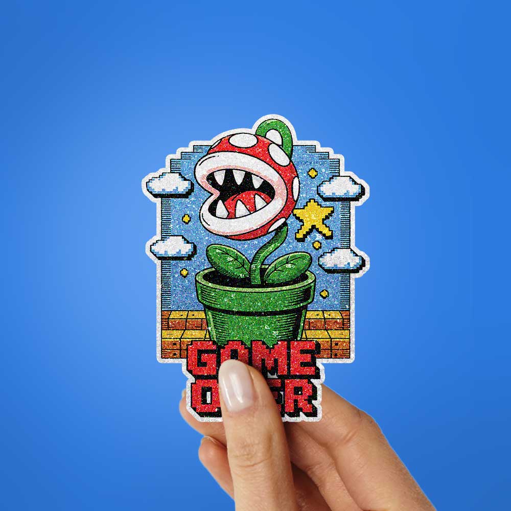 Chomping Plant Game Over Glitter Sticker