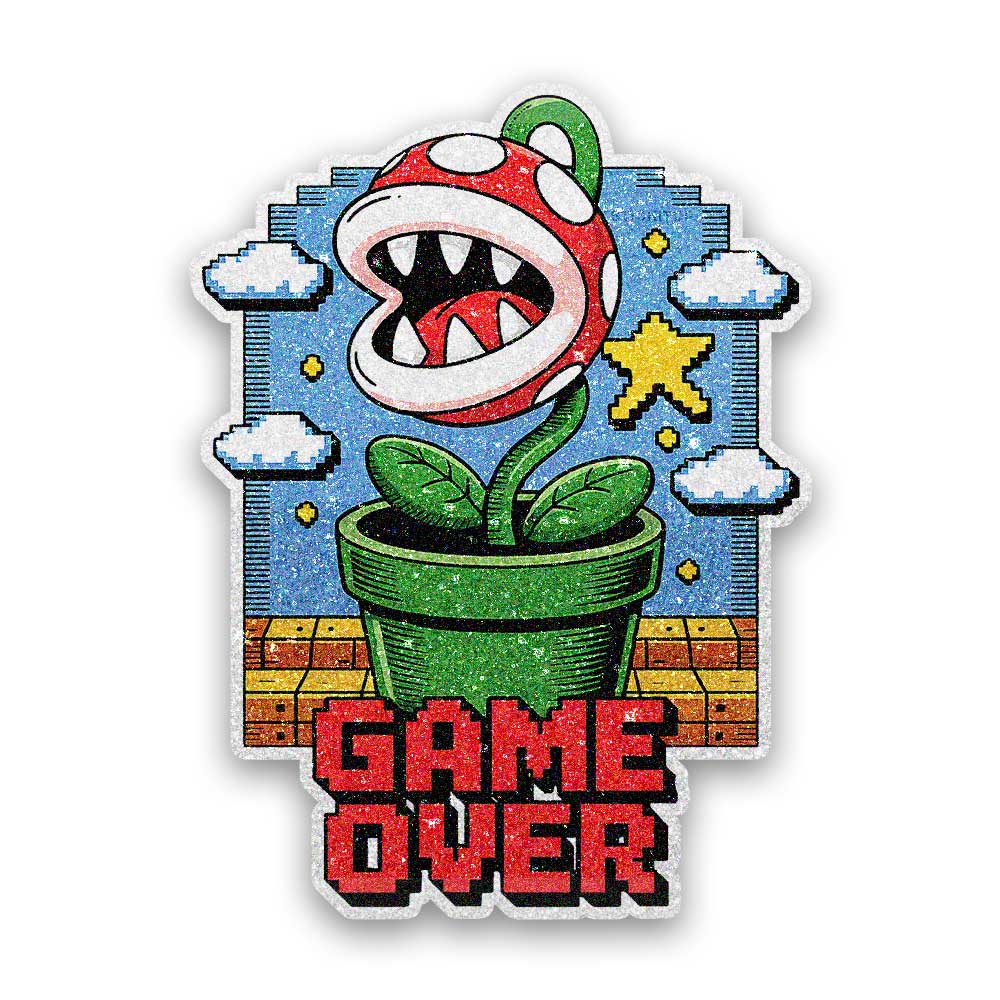 Chomping Plant Game Over Glitter Sticker