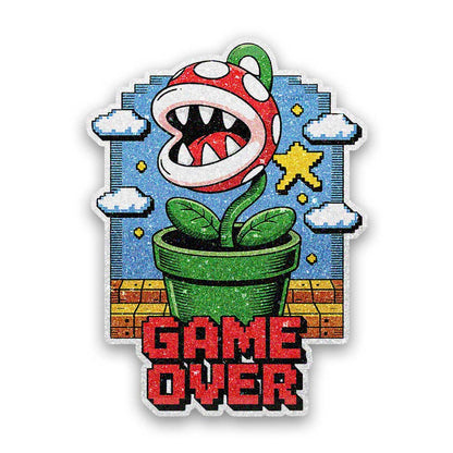 Chomping Plant Game Over Glitter Sticker