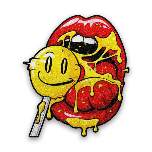 Dripping Lips Skull Lollipop Glitter Sticker