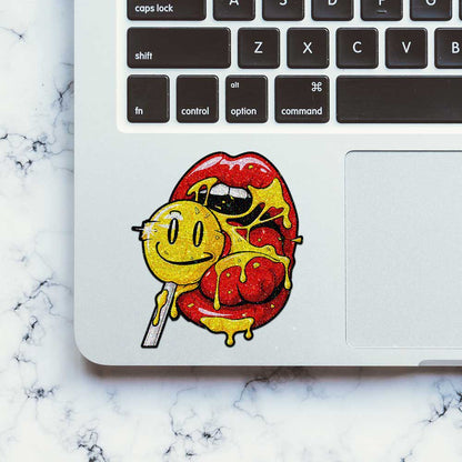 Dripping Lips Skull Lollipop Glitter Sticker