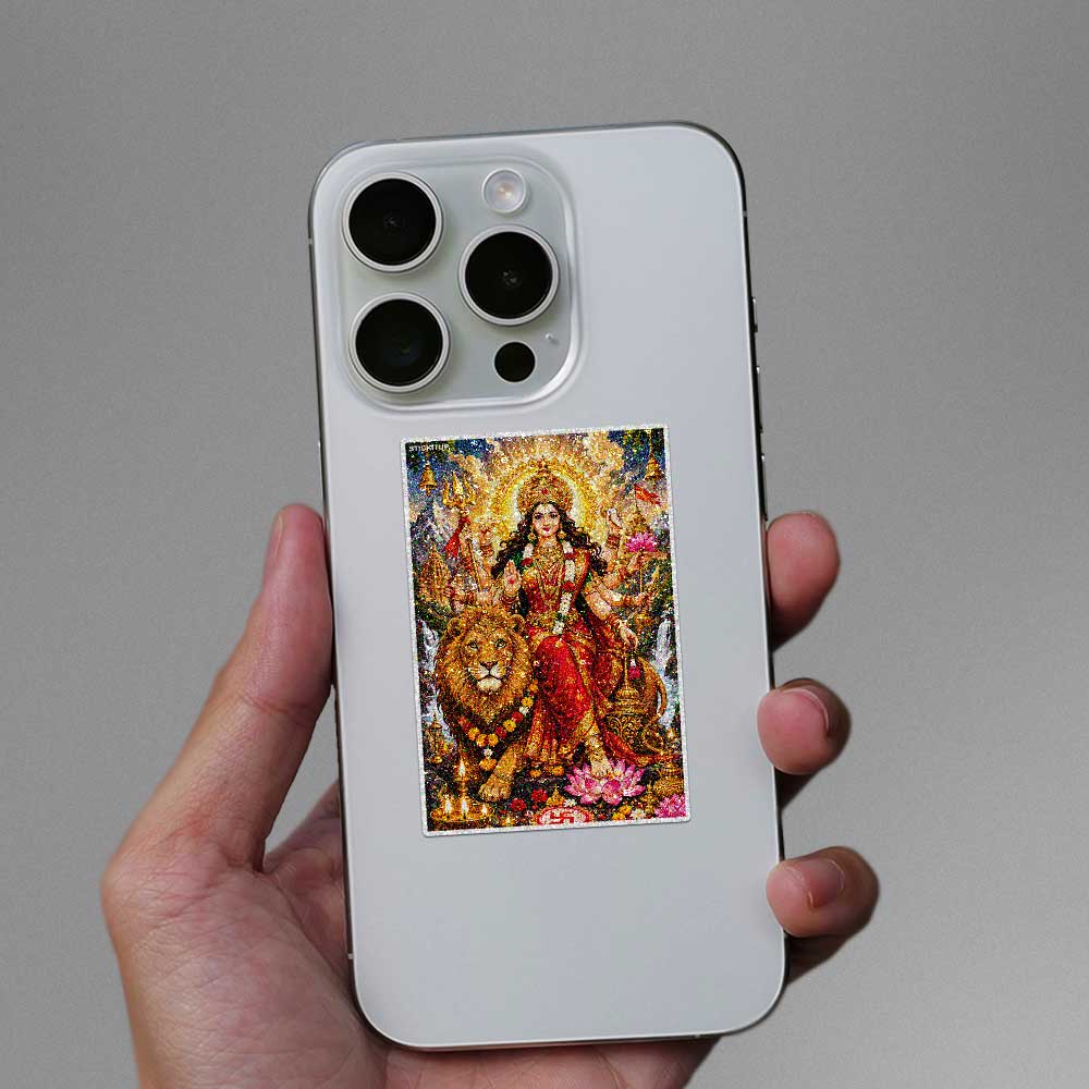 Durga Maa With Lion Glitter Sticker