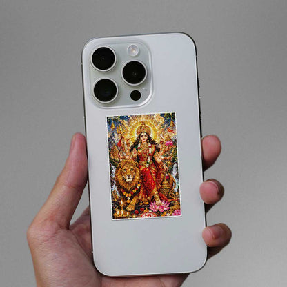 Durga Maa With Lion Glitter Sticker