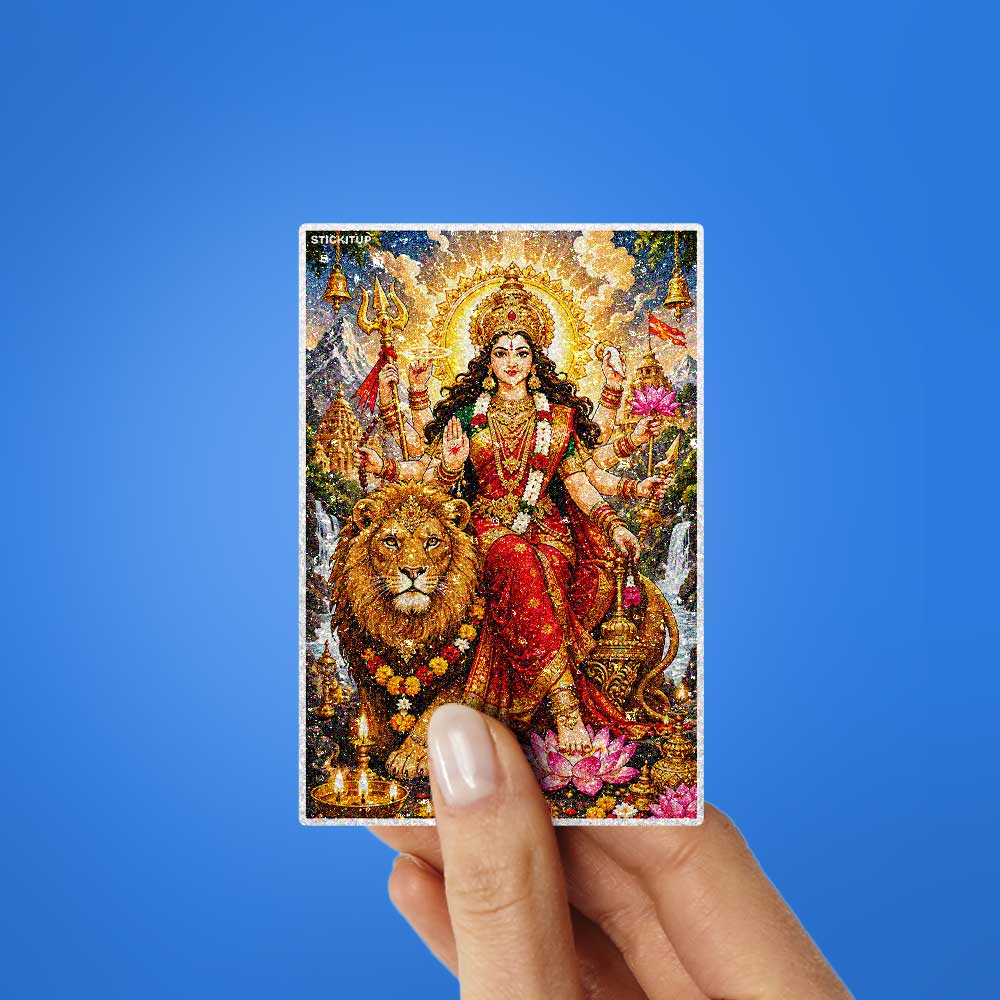 Durga Maa With Lion Glitter Sticker