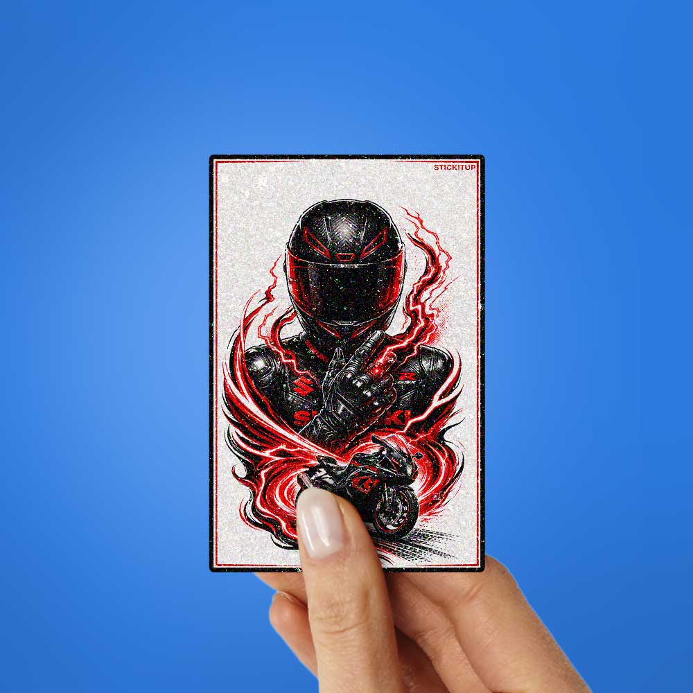 Fiery Flame Moto Rider Glitter Sticker