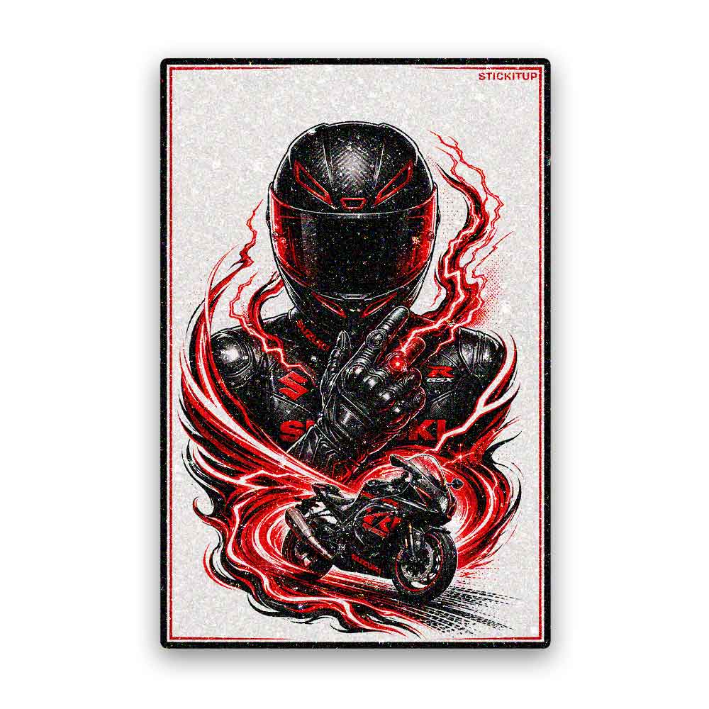 Fiery Flame Moto Rider Glitter Sticker