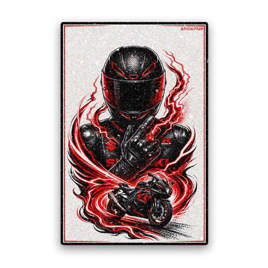 Fiery Flame Moto Rider Glitter Sticker