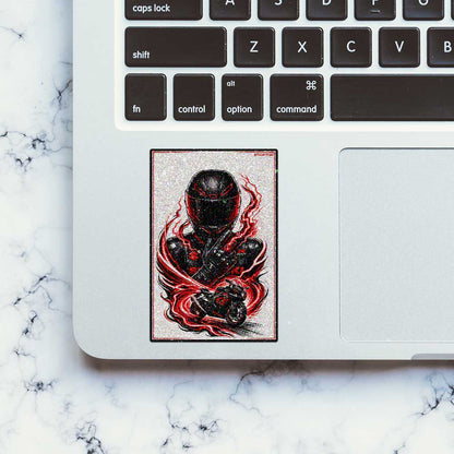 Fiery Flame Moto Rider Glitter Sticker