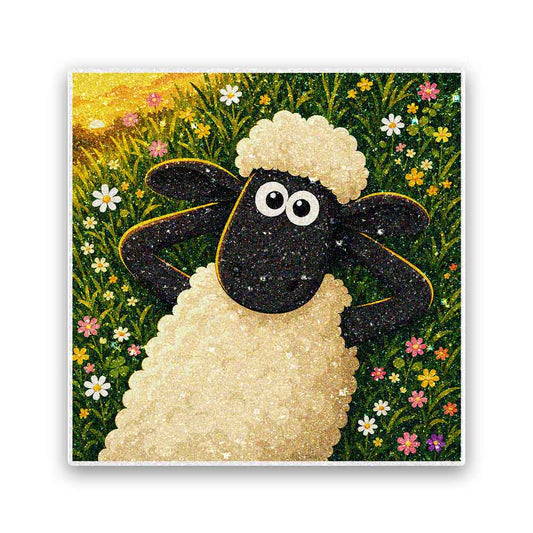 Flower Field Sheep Glitter Sticker