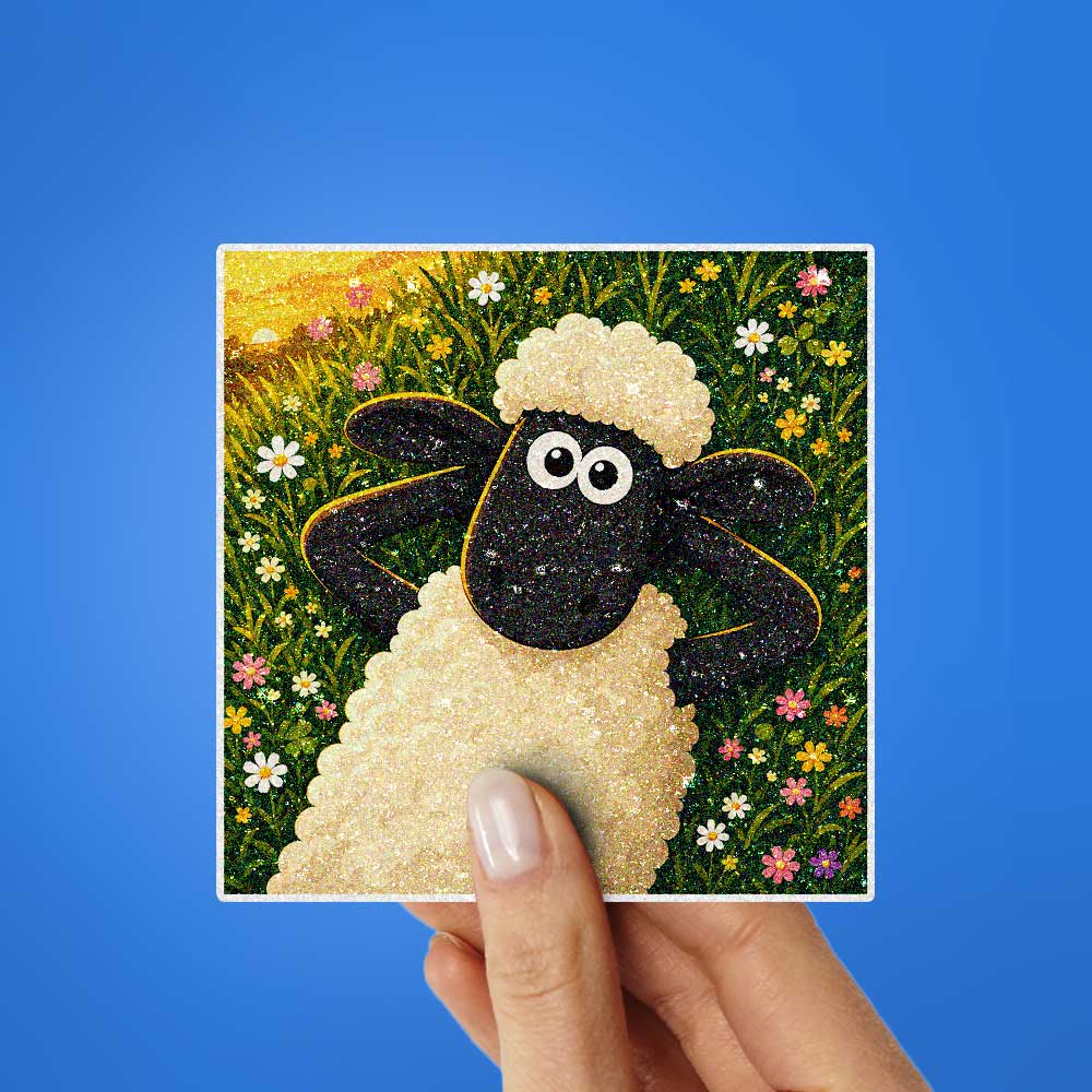 Flower Field Sheep Glitter Sticker
