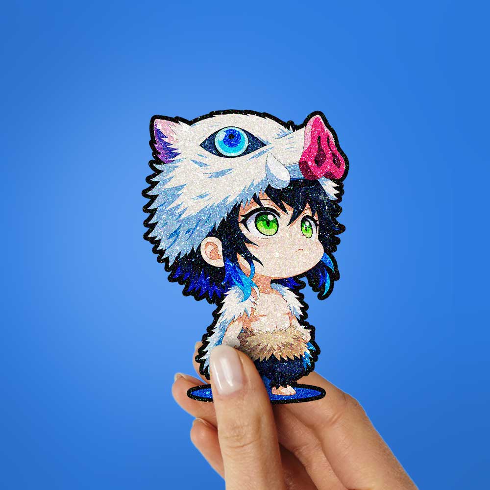Fluffy White Chibi Warrior Glitter Sticker