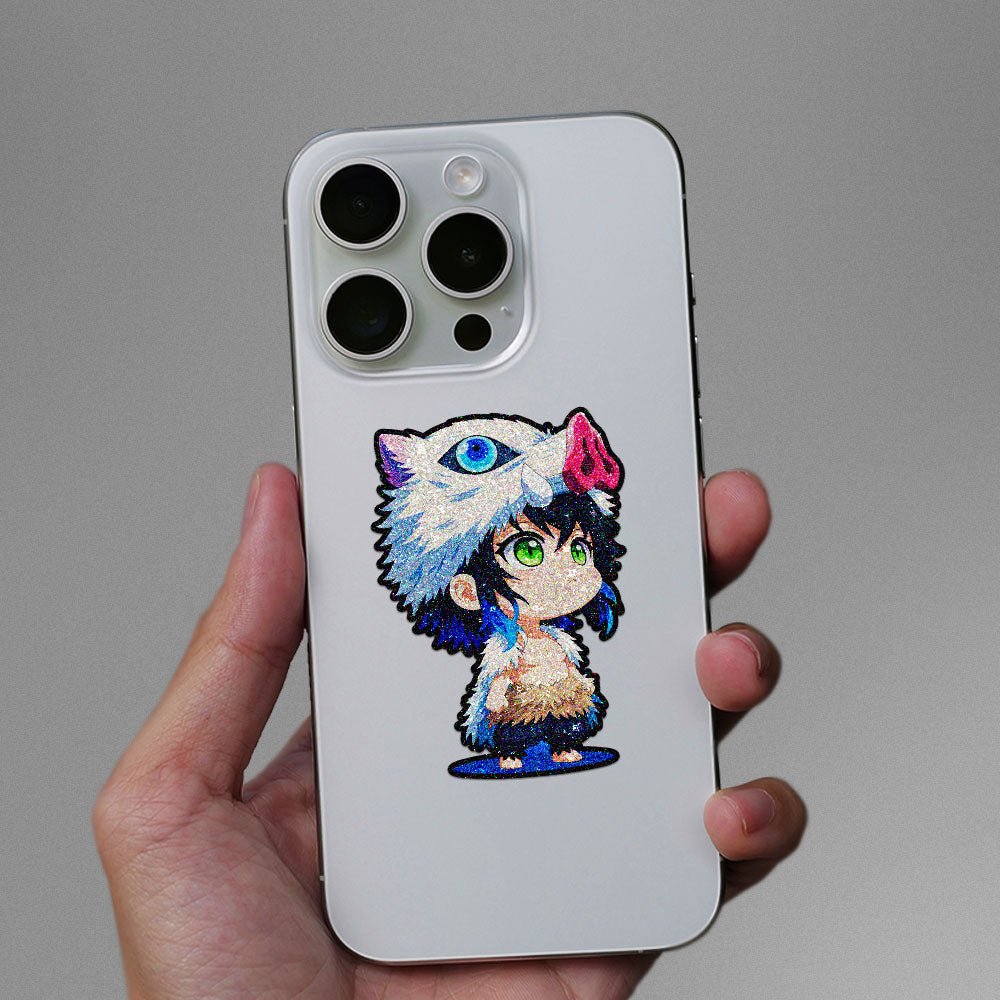 Fluffy White Chibi Warrior Glitter Sticker