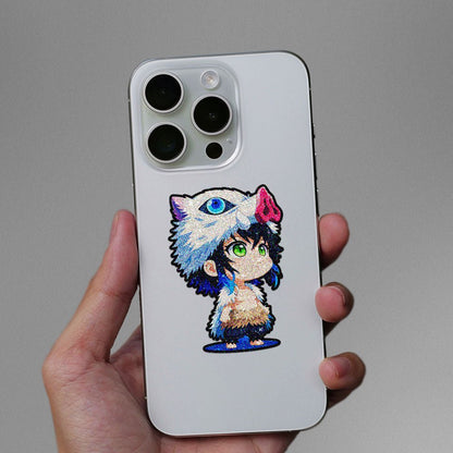 Fluffy White Chibi Warrior Glitter Sticker