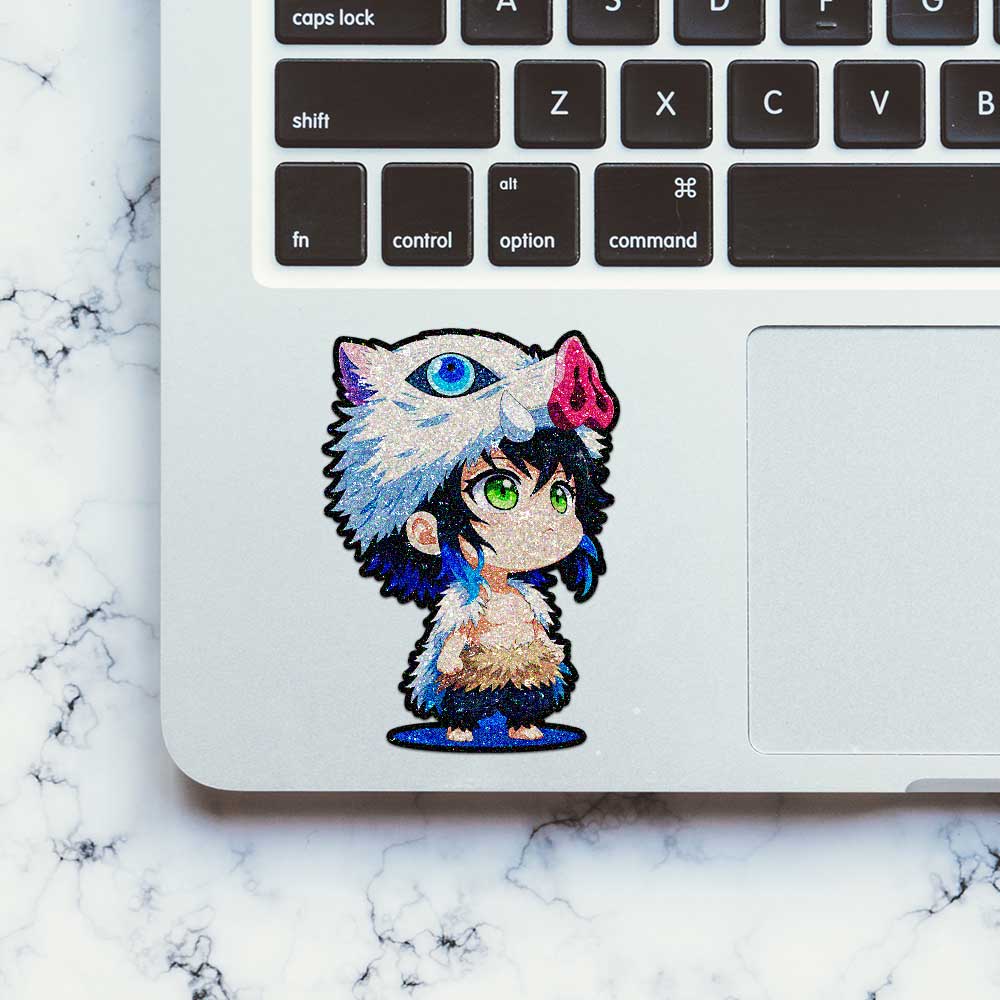Fluffy White Chibi Warrior Glitter Sticker
