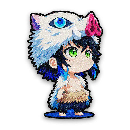 Fluffy White Chibi Warrior Glitter Sticker