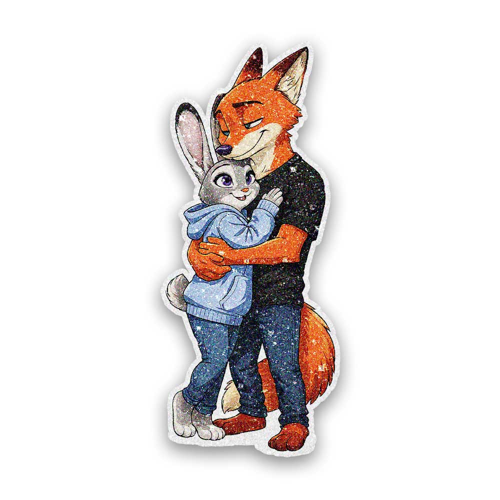 Fox and Bunny Hug Glitter Sticker