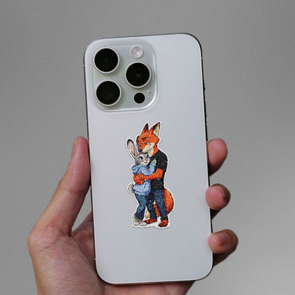 Fox and Bunny Hug Glitter Sticker