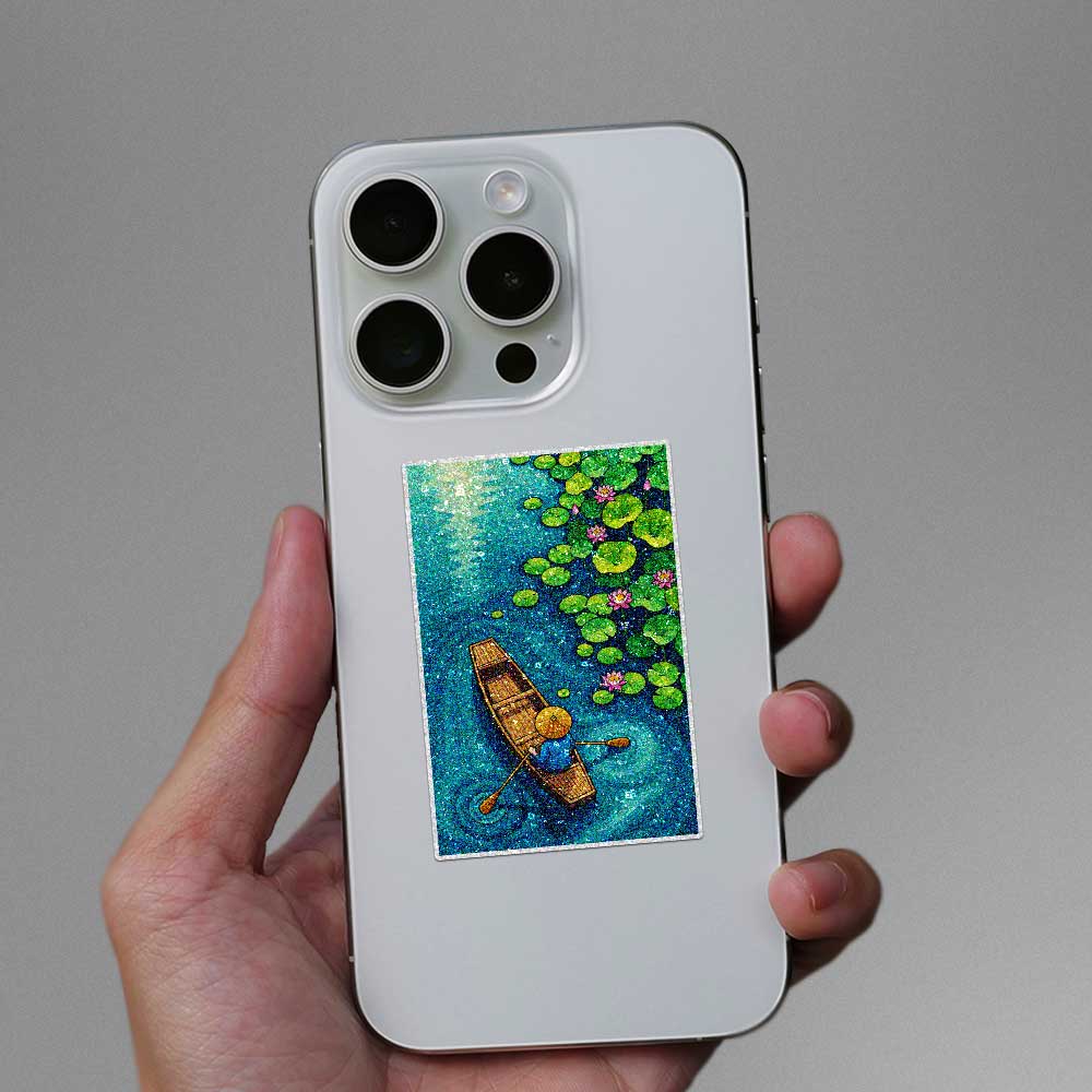 Lily Pond Rowboat Glitter Sticker