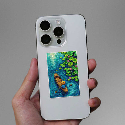 Lily Pond Rowboat Glitter Sticker
