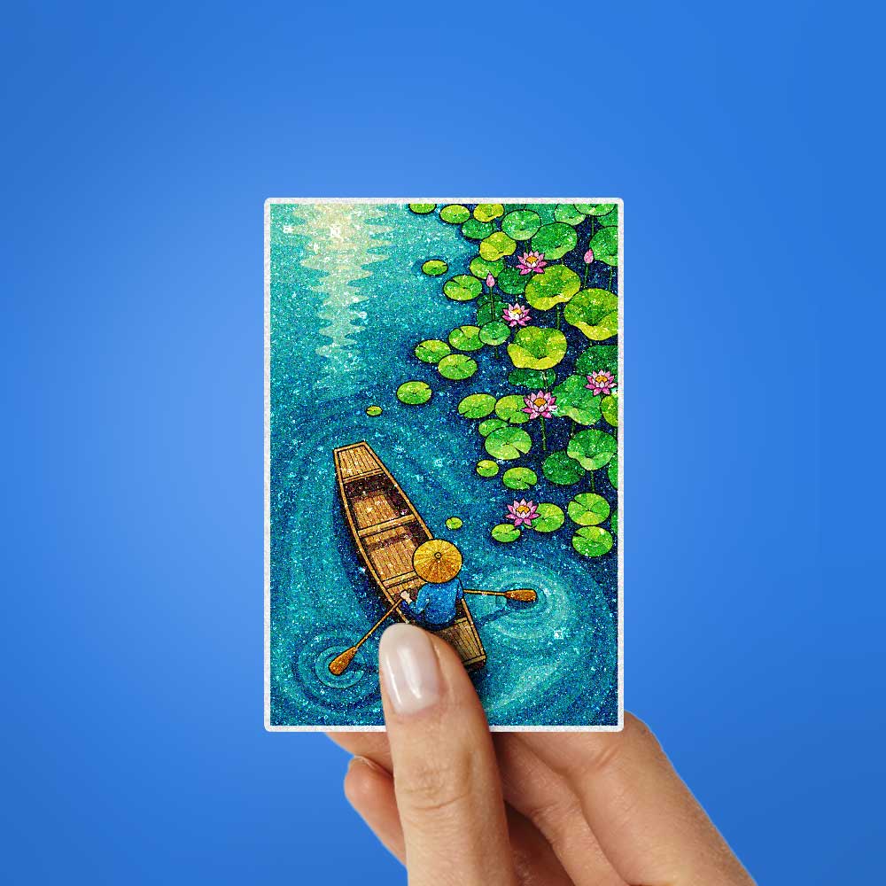 Lily Pond Rowboat Glitter Sticker