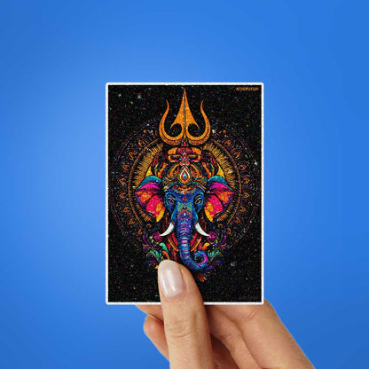 Mystic Trishul Elephant Glitter Sticker
