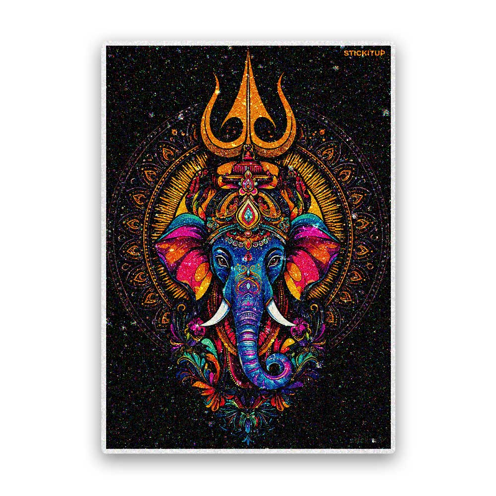 Mystic Trishul Elephant Glitter Sticker