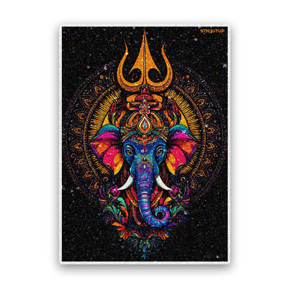 Mystic Trishul Elephant Glitter Sticker