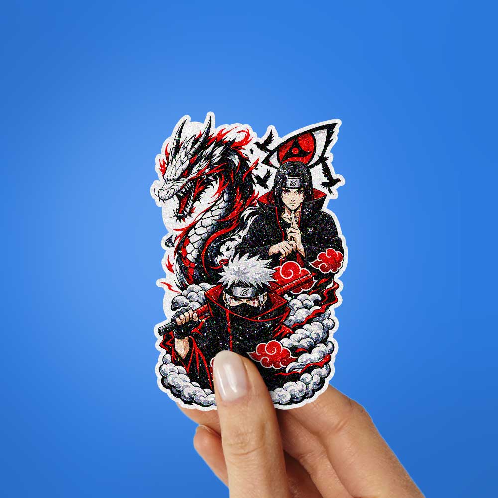 Ninja Duo Red Dragon Glitter Sticker
