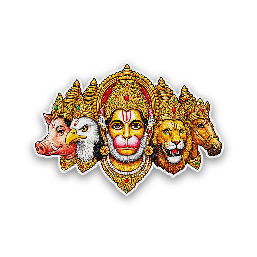 Panchmukhi Hanuman Faces Glitter Sticker