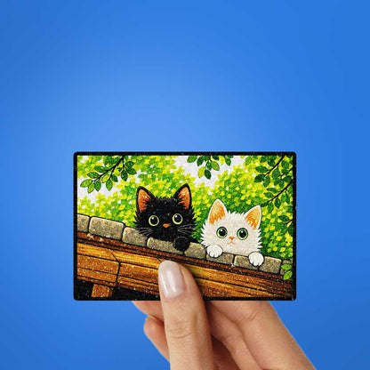 Peeking Black and White Cats Glitter Sticker