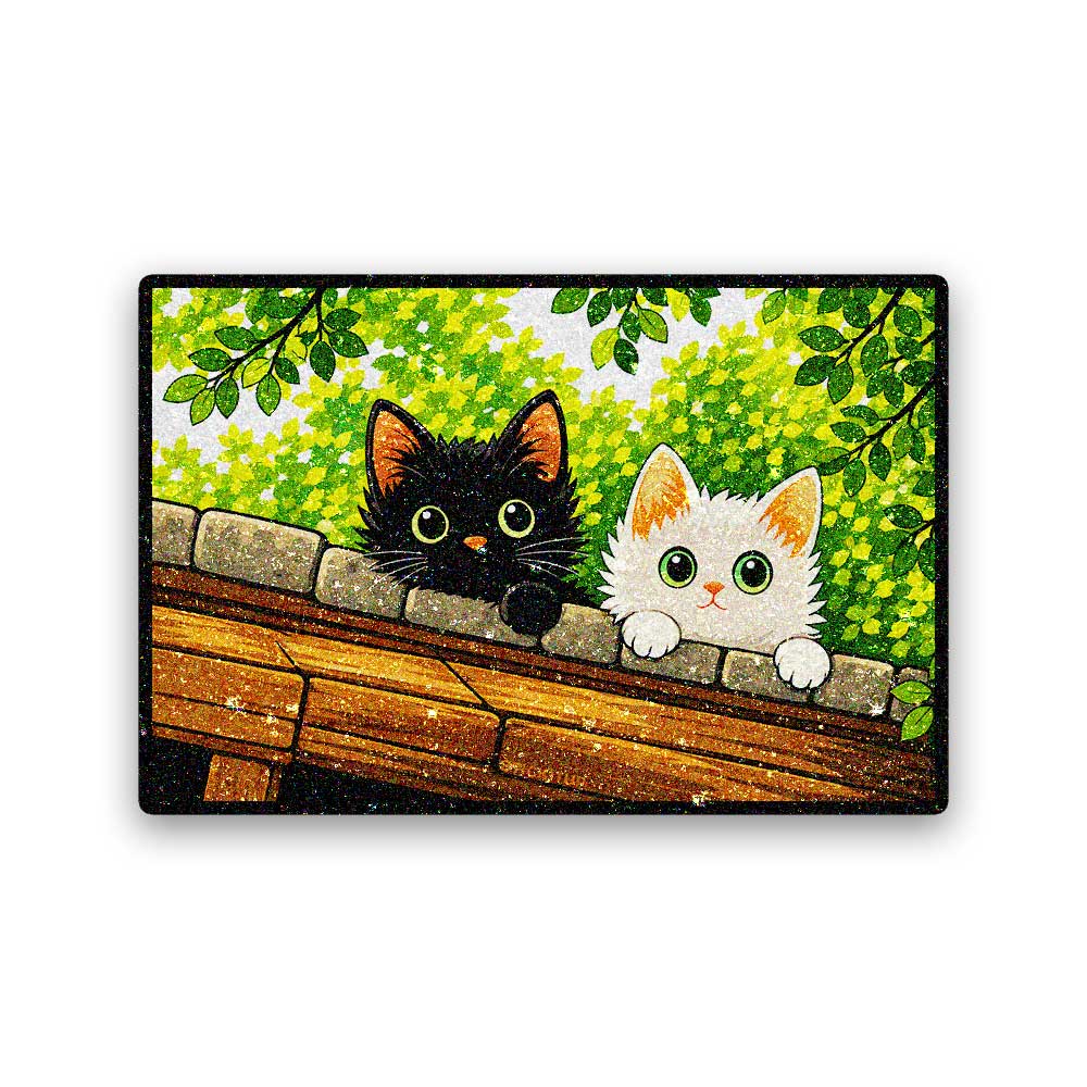 Peeking Black and White Cats Glitter Sticker