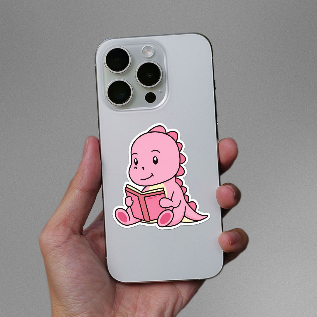 Pink Dino Reading Sticker