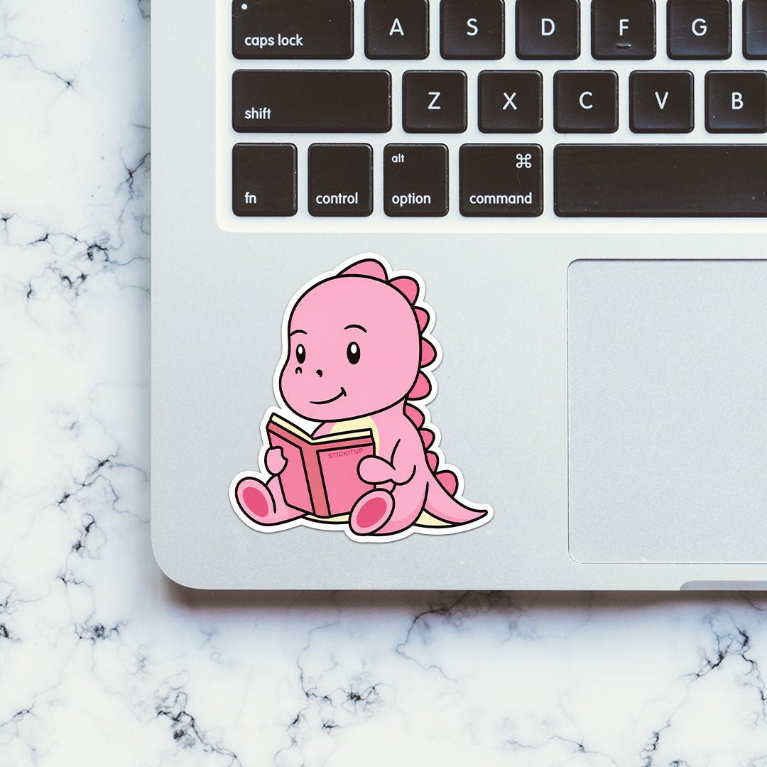 Pink Dino Reading Sticker