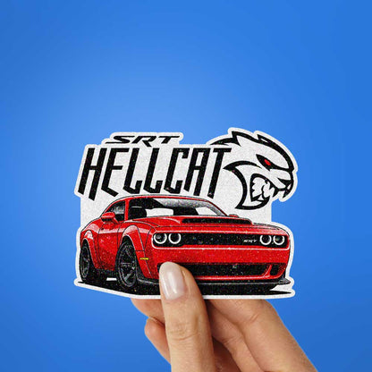 Red Muscle Car Glitter Sticker
